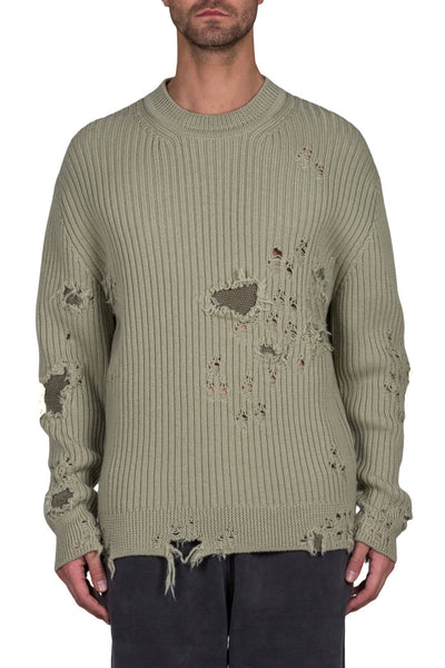 Destroyed Military Rib Sweater - cooder