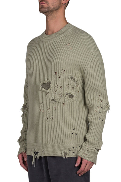 Destroyed Military Rib Sweater - cooder