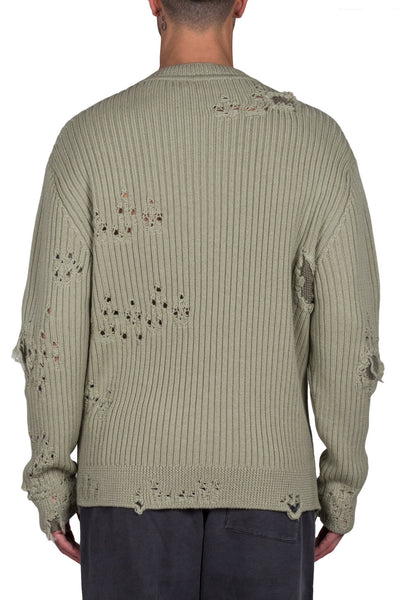 Destroyed Military Rib Sweater - cooder