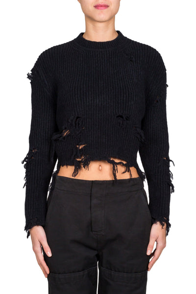 Destroyed Crop Boucle Sweater - cooder