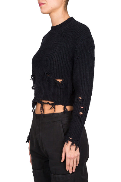 Destroyed Crop Boucle Sweater - cooder