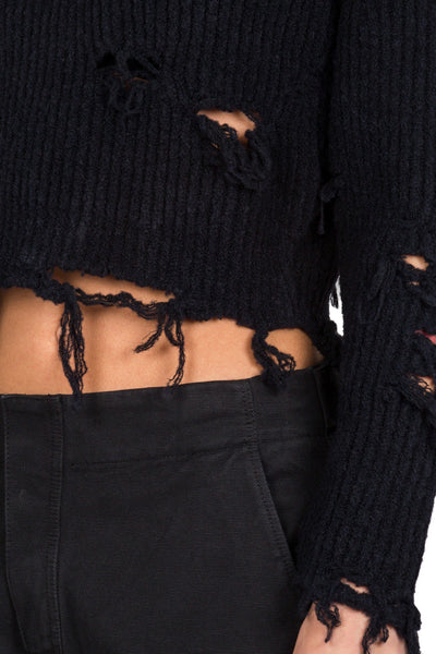 Destroyed Crop Boucle Sweater - cooder