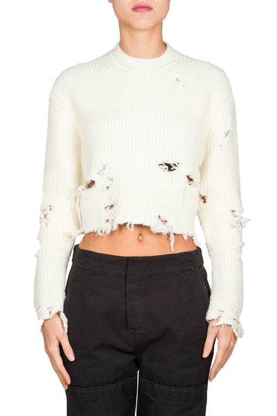 Destroyed Crop Boucle Sweater - cooder