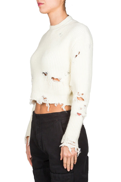 Destroyed Crop Boucle Sweater - cooder