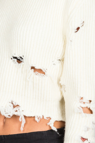 Destroyed Crop Boucle Sweater - cooder