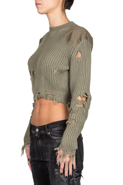 Womens Destroyed Cropped Sweater With Patches - cooder