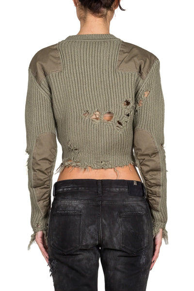 Womens Destroyed Cropped Sweater With Patches - cooder