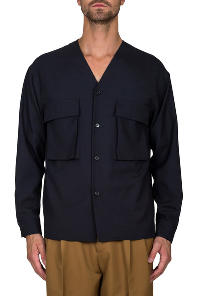 Shirt With Raw Cut V Neckline - cooder