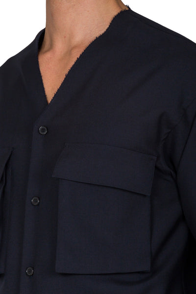 Shirt With Raw Cut V Neckline - cooder