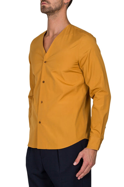 Shirt With Raw Cut V Neckline - cooder