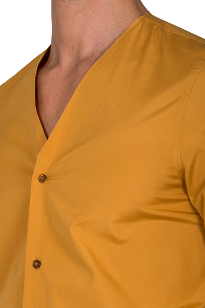 Shirt With Raw Cut V Neckline - cooder