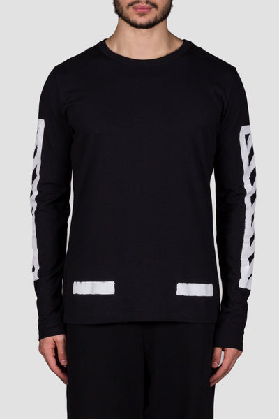 Brushed Diagonals L/S T-Shirt Black Whit - cooder