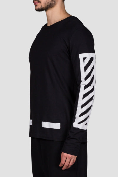 Brushed Diagonals L/S T-Shirt Black Whit - cooder