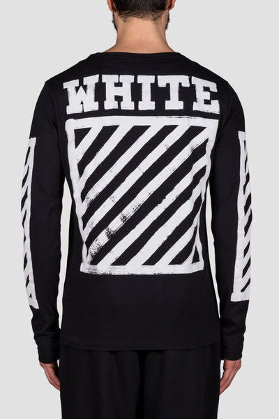 Brushed Diagonals L/S T-Shirt Black Whit - cooder