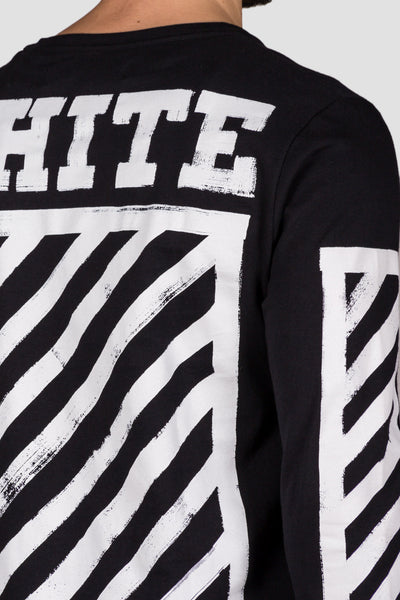 Brushed Diagonals L/S T-Shirt Black Whit - cooder
