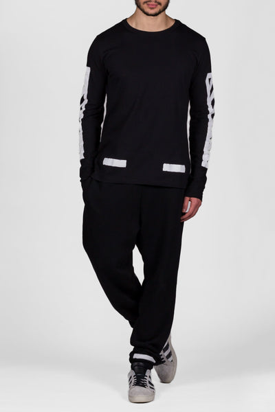 Brushed Diagonals L/S T-Shirt Black Whit - cooder
