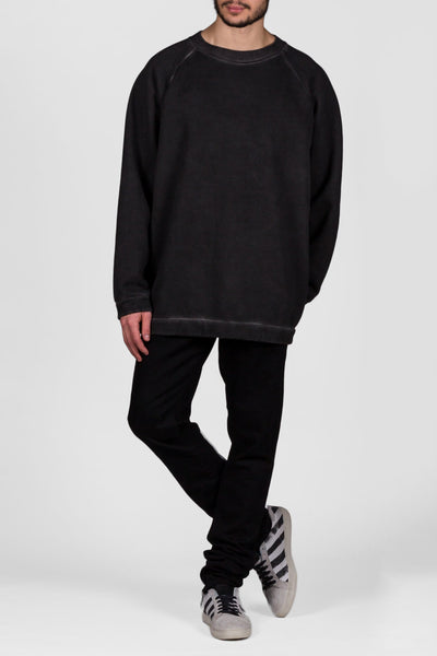 Fleece Crewneck Garment Dye Black No Col - cooder