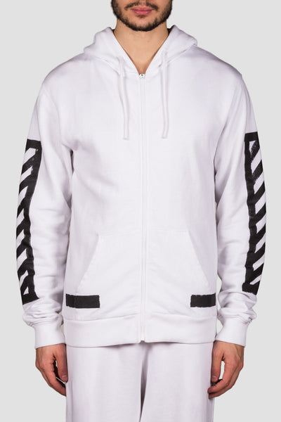 Brushed Diagonals Zipped Hood White Blac - cooder