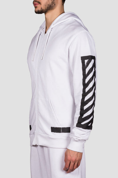 Brushed Diagonals Zipped Hood White Blac - cooder