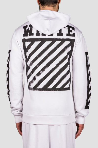 Brushed Diagonals Zipped Hood White Blac - cooder