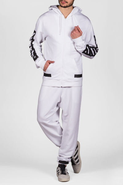 Brushed Diagonals Zipped Hood White Blac - cooder