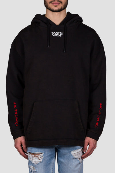 Cut Off Hoodie Black Red - cooder