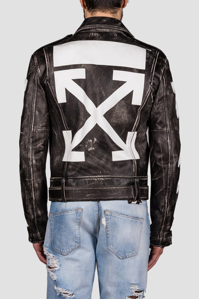 Leather Moto Jacket Black White - cooder