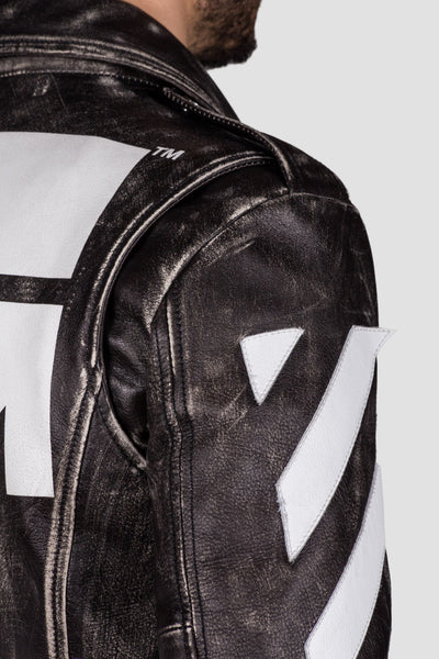 Leather Moto Jacket Black White - cooder
