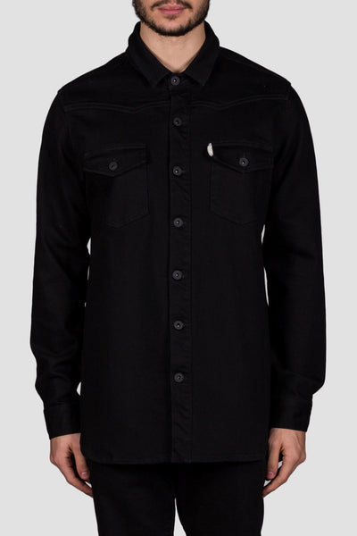 Brushed Denim Shirt Black Clay Wash Whit - cooder
