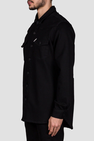 Brushed Denim Shirt Black Clay Wash Whit - cooder