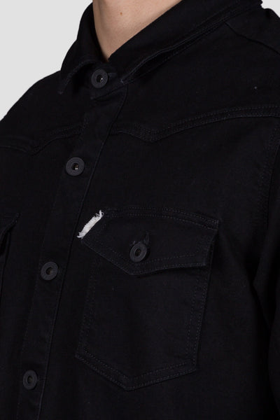 Brushed Denim Shirt Black Clay Wash Whit - cooder