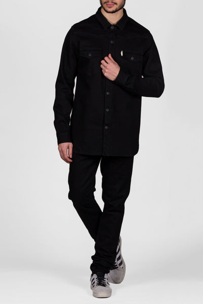 Brushed Denim Shirt Black Clay Wash Whit - cooder